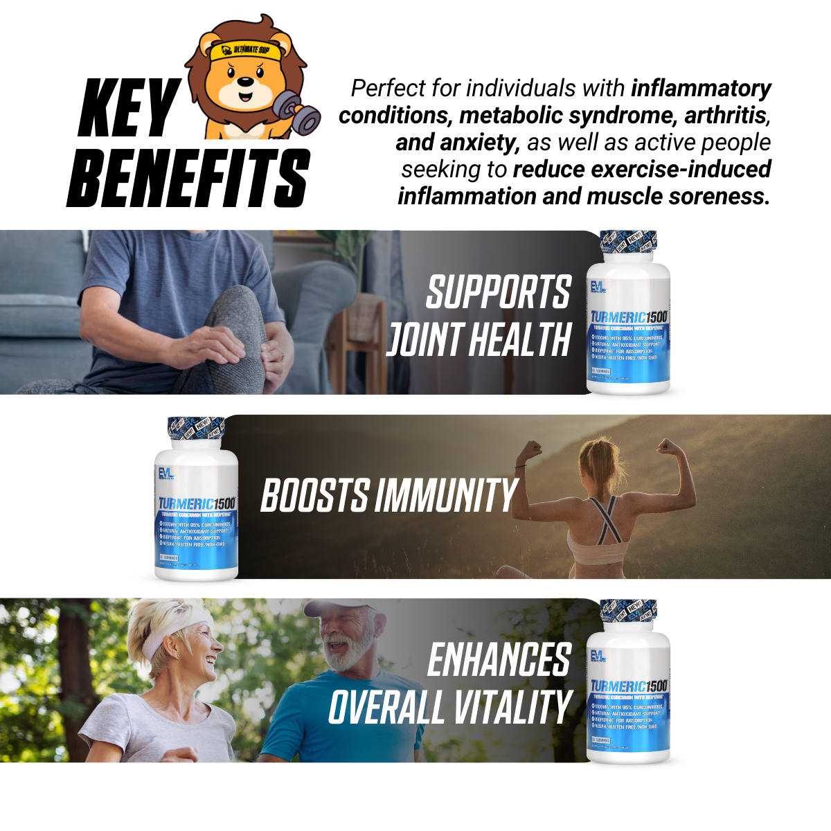 EVLution Nutrition, Turmeric1500 | Turmeric Curcumin with Bioperine, Fast Absorption, Anti Inflammatory, Antioxidant, For Digestive Skin Muscle Immunity Liver & Joint Support | 90 Veggie Capsules - Ultimate Sup Singapore