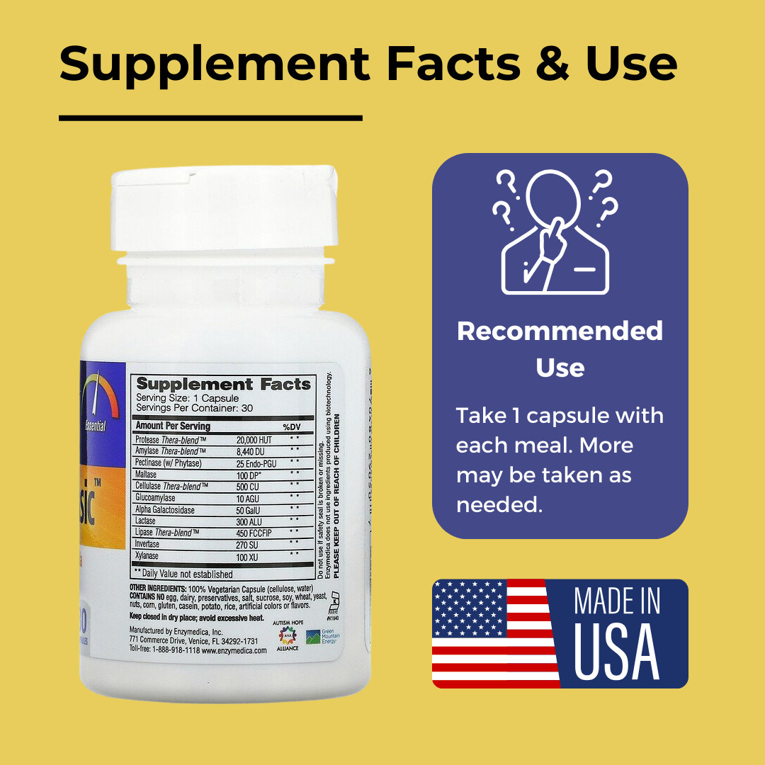 Enzymedica Digest Basic, Essential Enzyme Formula, Support Healthy Digestion 30-180 Counts - Ultimate Sup Singapore