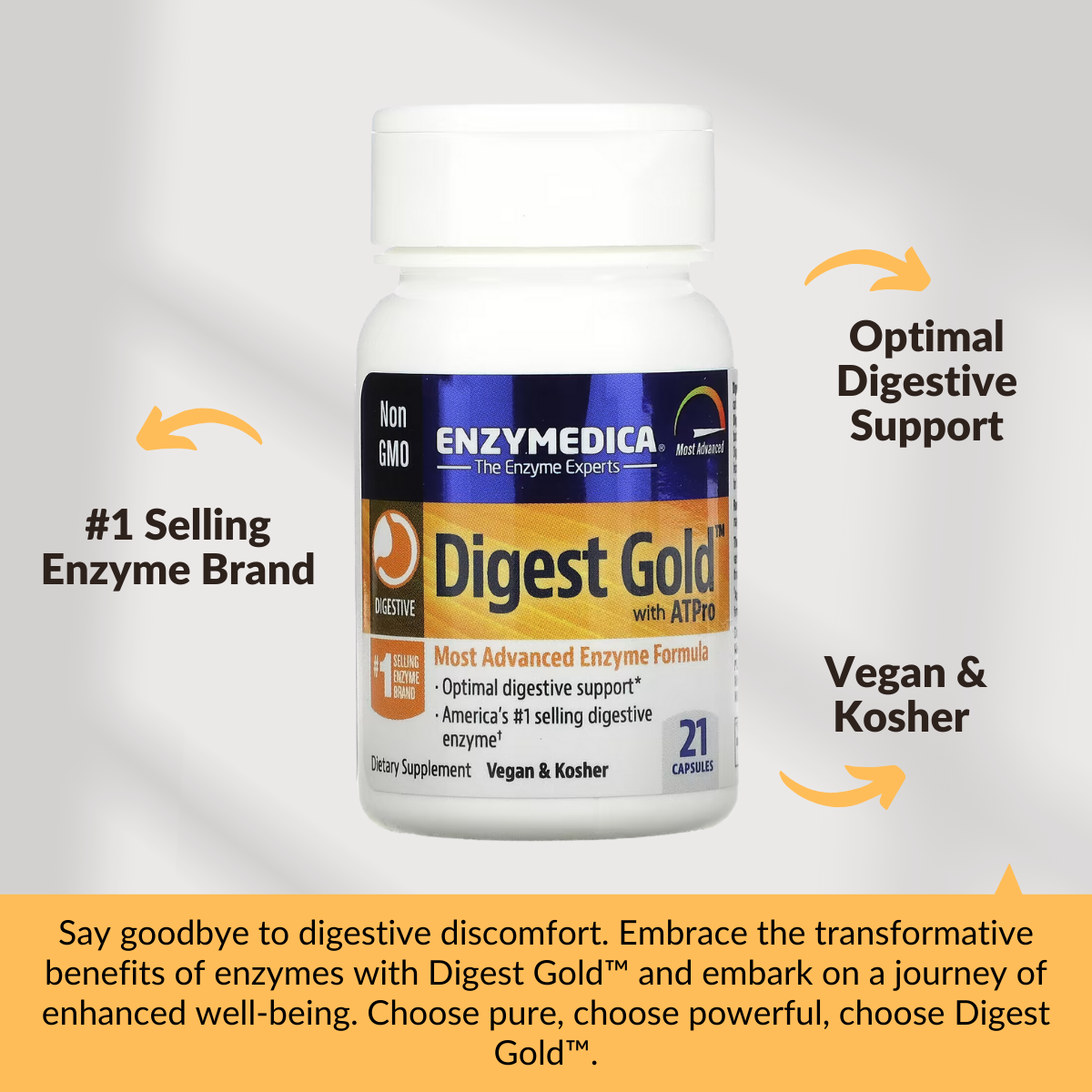 Enzymedica, Digest Gold with ATPro, Digestive Enzyme, Gluten Free, No GMO, Vegan,  21-120 Capsules - Ultimate Sup Singapore