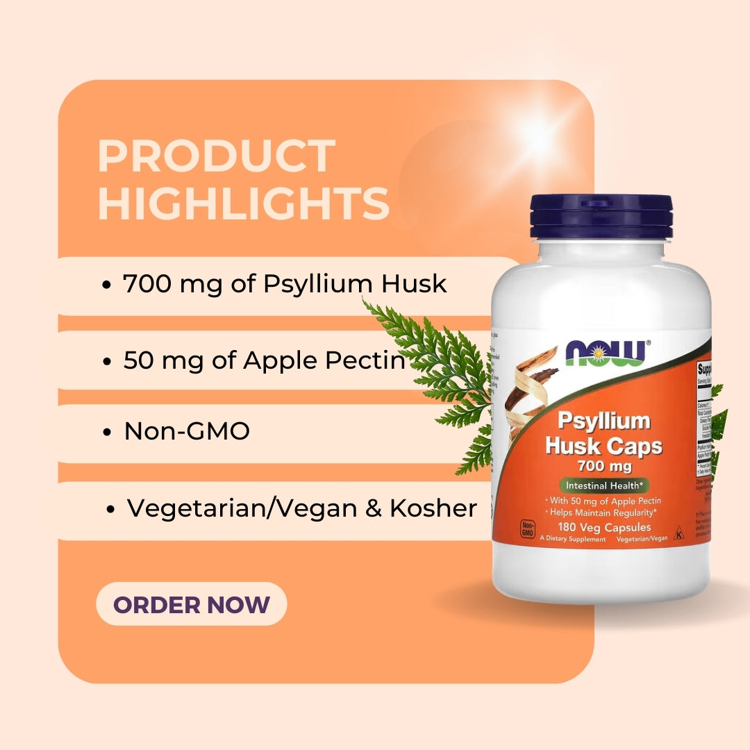 NOW Foods, Psyllium Husk Caps, 700 mg, Apple Pectin, Enhances Digestive, Vegan, 180-360 Veg Capsules, 90-180 Servings - Ultimate Sup Singapore