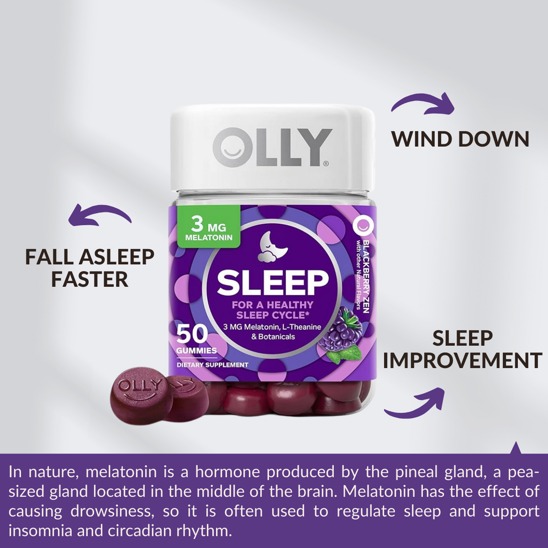 OLLY Sleep Gummy, Occasional Sleep Support, L-Theanine, Chamomile, 3 - 5 mg Melatonin, 50 - 60 Gummies - Ultimate Sup Singapore