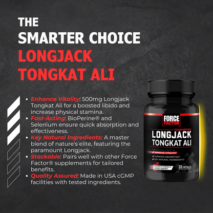 Force Factor, Longjack Tongkat Ali, Support Male Vitality and Improve Drive, Dietary Supplement 500 mg, 30-60 Capsules - Ultimate Sup Singapore
