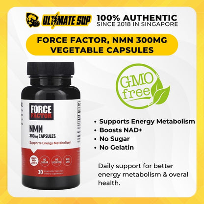 Force Factor, NMN 300mg, Energy Metabolism Booster, 30 Vegetable Capsules - Ultimate Sup Singapore