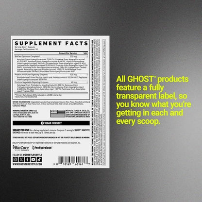 GHOST Basics Digestive Enzymes Supplement, Multi-Enzymes, Probiotics for Supporting Digestion 90 servings - Ultimate Sup Singapore