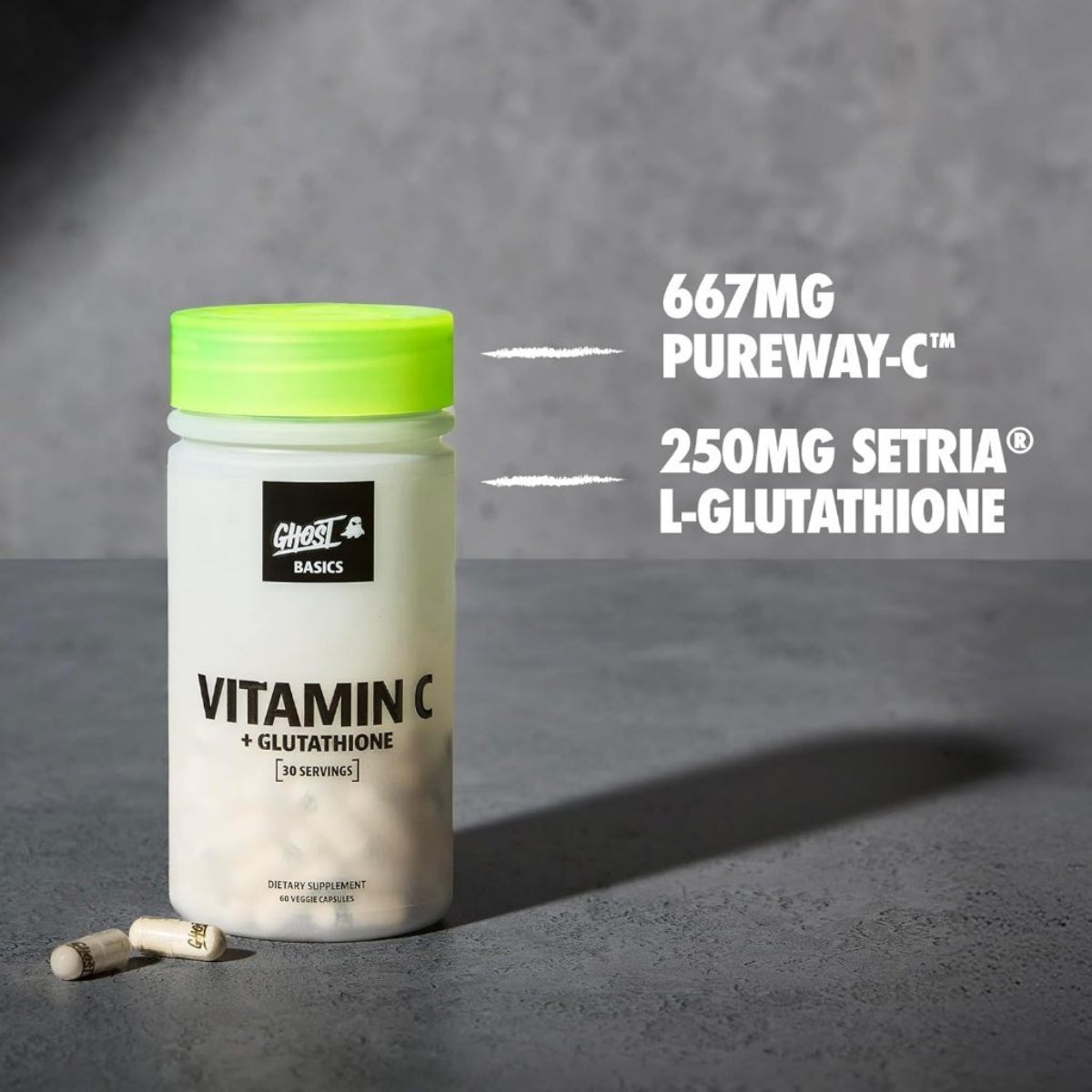 GHOST Basics Vitamin C + Glutathione, For Immune Health Support, Detox & Cleanse, 60 Veggie Capsules - Ultimate Sup Singapore