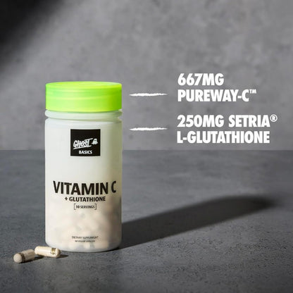 GHOST Basics Vitamin C + Glutathione, For Immune Health Support, Detox & Cleanse, 60 Veggie Capsules - Ultimate Sup Singapore