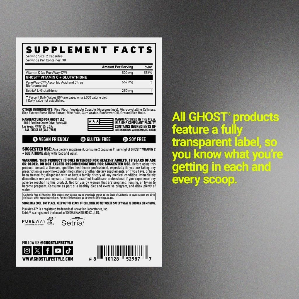 GHOST Basics Vitamin C + Glutathione, For Immune Health Support, Detox & Cleanse, 60 Veggie Capsules - Ultimate Sup Singapore