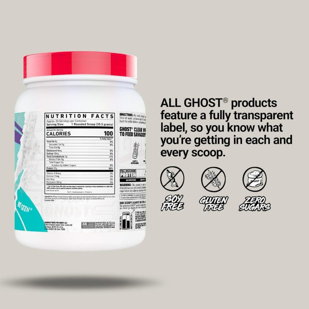 GHOST Clear Whey Isolate Protein Powder, Post Workout Drink for Muscle Gain & Recovery 20 servings - Ultimate Sup Singapore