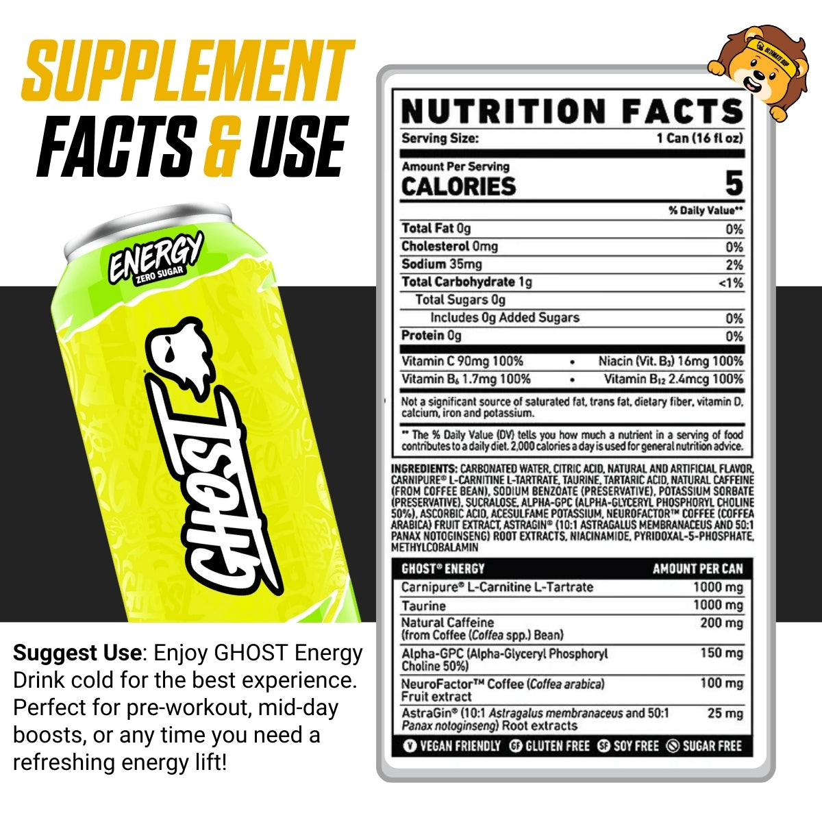 GHOST, Energy Drink, 200mg Caffeine, 12 Cans - Ultimate Sup Singapore