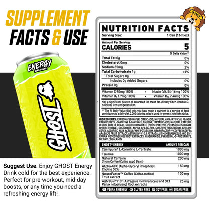 GHOST, Energy Drink, 200mg Caffeine, 12 Cans - Ultimate Sup Singapore