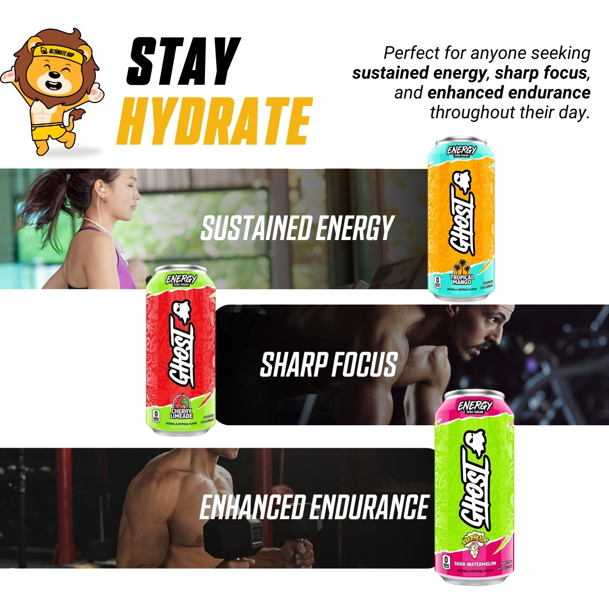 GHOST, Energy Drink, 200mg Caffeine, 12 Cans - Ultimate Sup Singapore