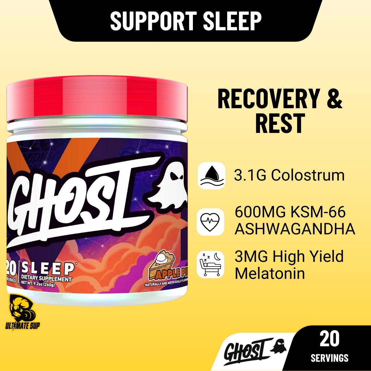 GHOST Sleep Dietary Supplement, Recovery & Rest with Premium Ingredients 20 servings - Ultimate Sup Singapore
