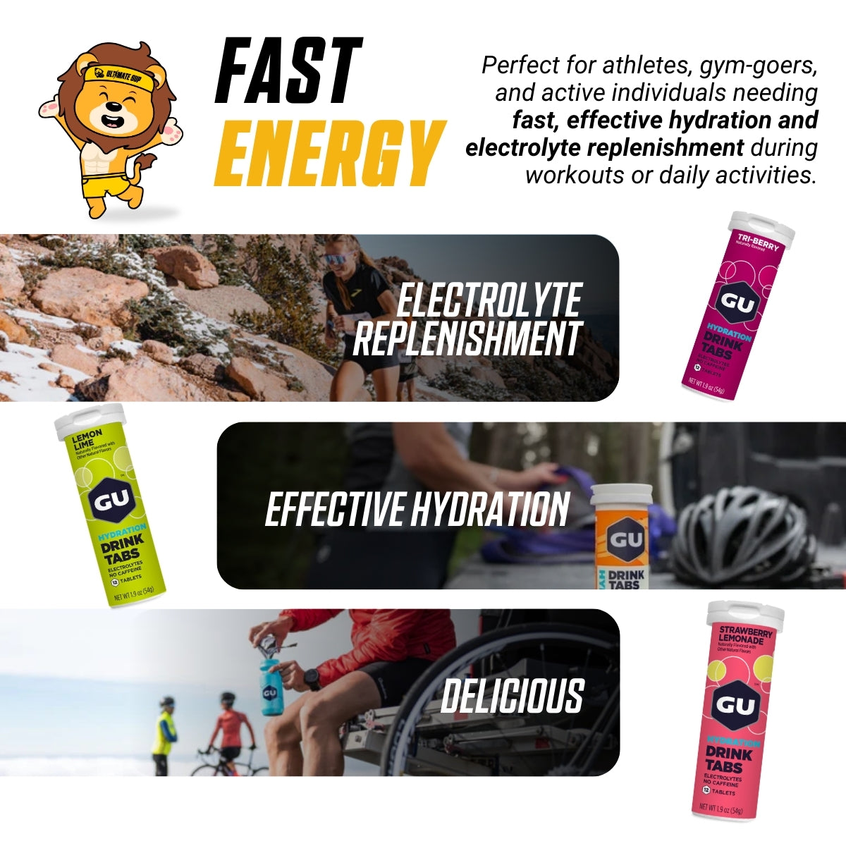 GU Energy, Hydration Drink Tablets, Electrolytes, Various Flavors, 4-8 tubes - Ultimate Sup Singapore