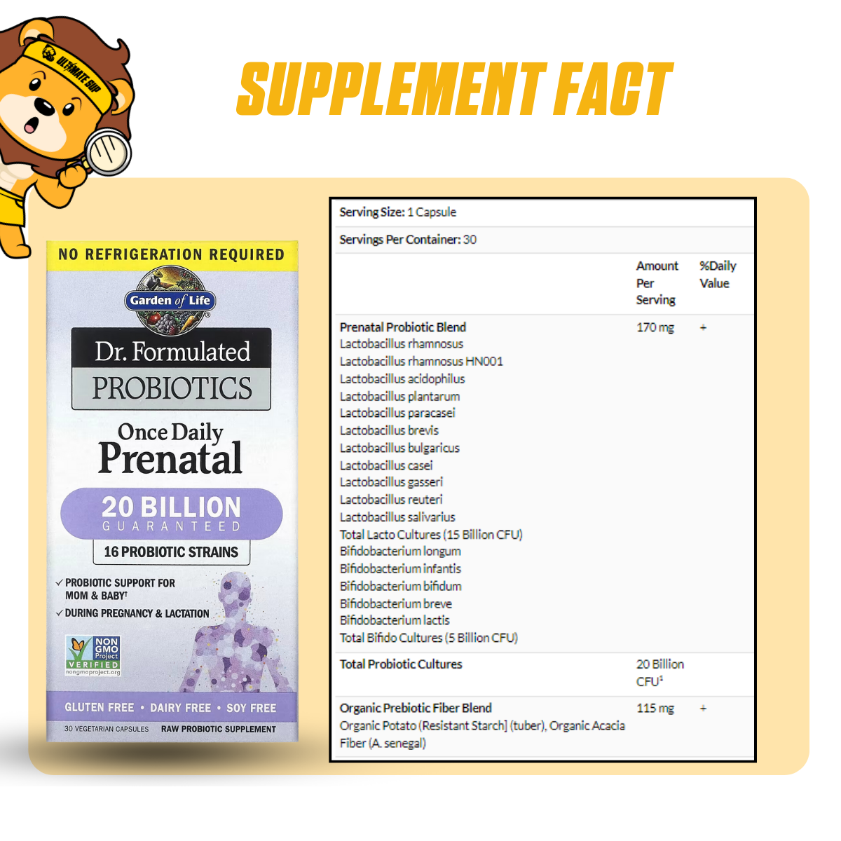 Garden of Life, Dr. Formulated Probiotics, Once Daily Prenatal, 30 Vegetarian Capsules - Ultimate Sup Singapore