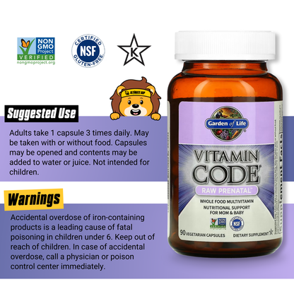 Garden of Life, Vitamin Code, Prenatal Vitamins, Immune Support for Mom and Baby, 90 Capsules - Ultimate Sup Singapore