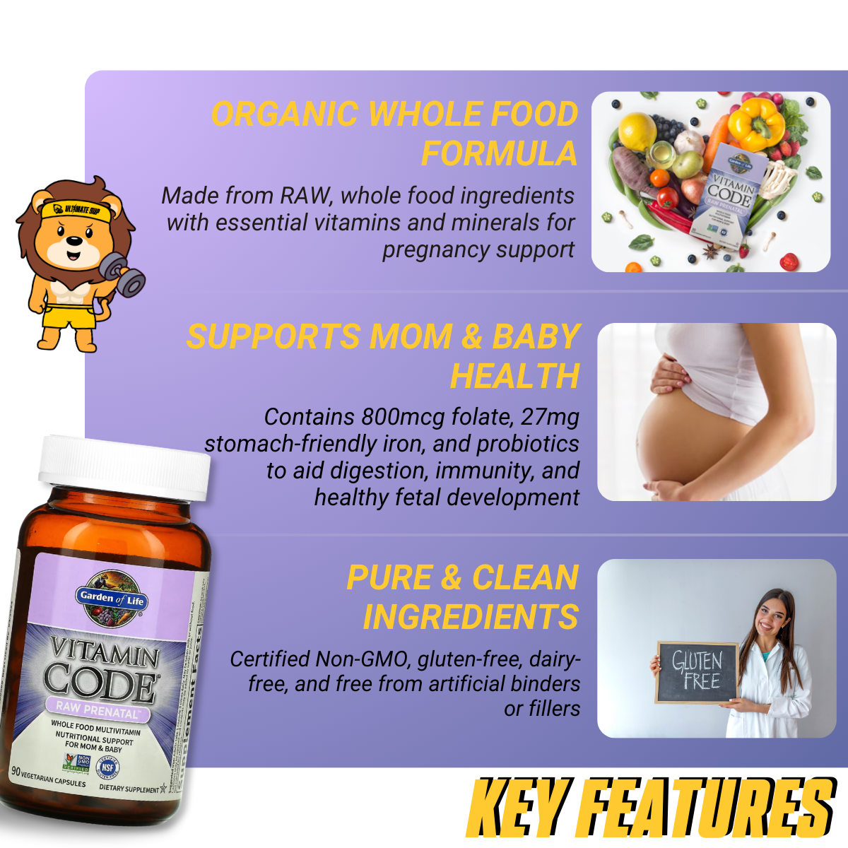 Garden of Life, Vitamin Code, Prenatal Vitamins, Immune Support for Mom and Baby, 90 Capsules - Ultimate Sup Singapore