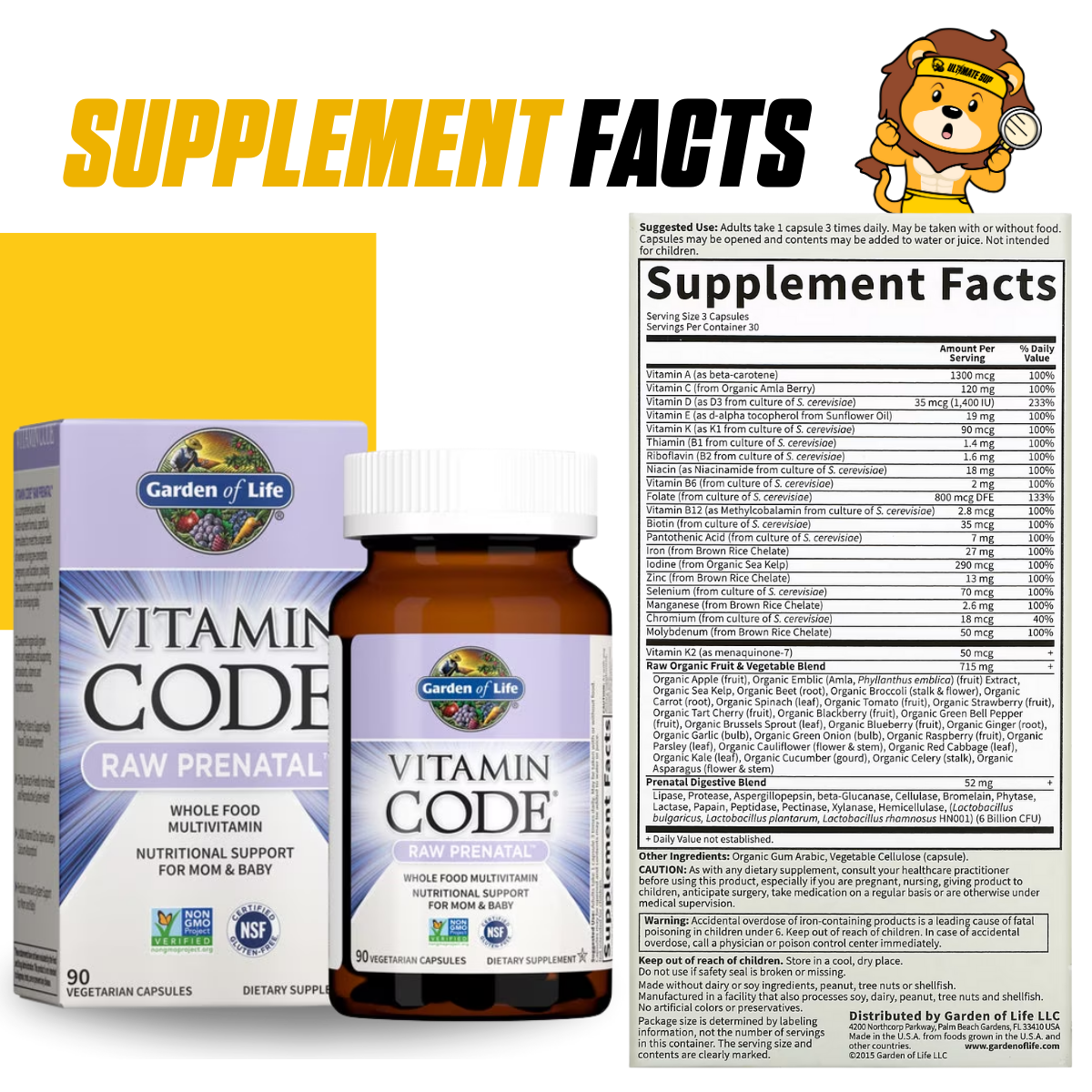 Garden of Life, Vitamin Code, Prenatal Vitamins, Immune Support for Mom and Baby, 90 Capsules - Ultimate Sup Singapore