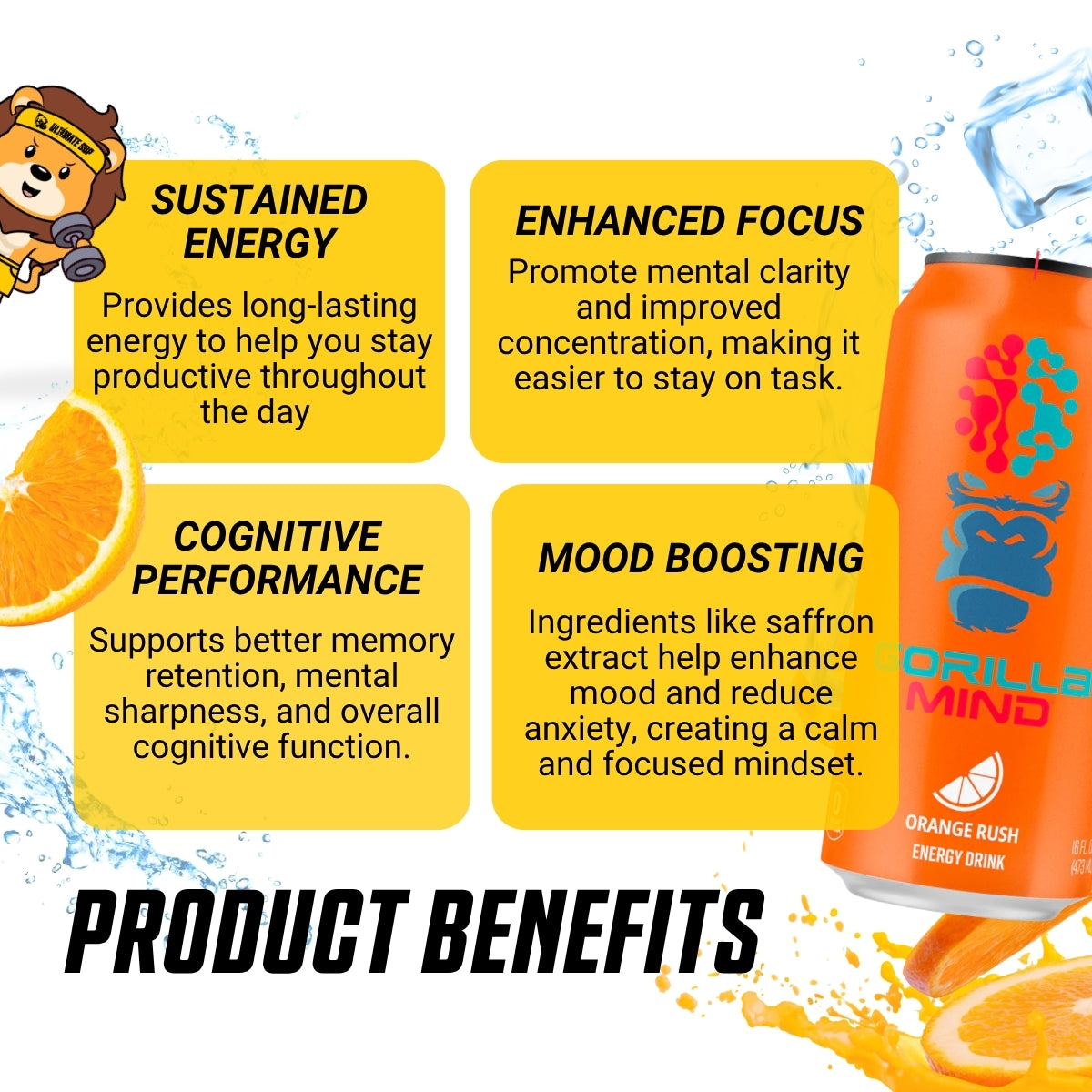 Gorilla Mind Energy Drink, 200mg Caffeine, Enhanced Focus and Mental Clarity, Zero Sugar, 3-12cans, Various Flavors - Ultimate Sup Singapore