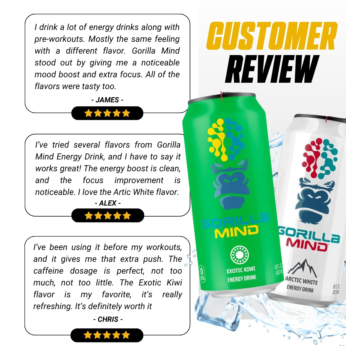 Gorilla Mind Energy Drink, 200mg Caffeine, Enhanced Focus and Mental Clarity, Zero Sugar, 3-12cans, Various Flavors - Ultimate Sup Singapore