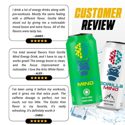Gorilla Mind Energy Drink, 200mg Caffeine, Enhanced Focus and Mental Clarity, Zero Sugar, 3-12cans, Various Flavors - Ultimate Sup Singapore