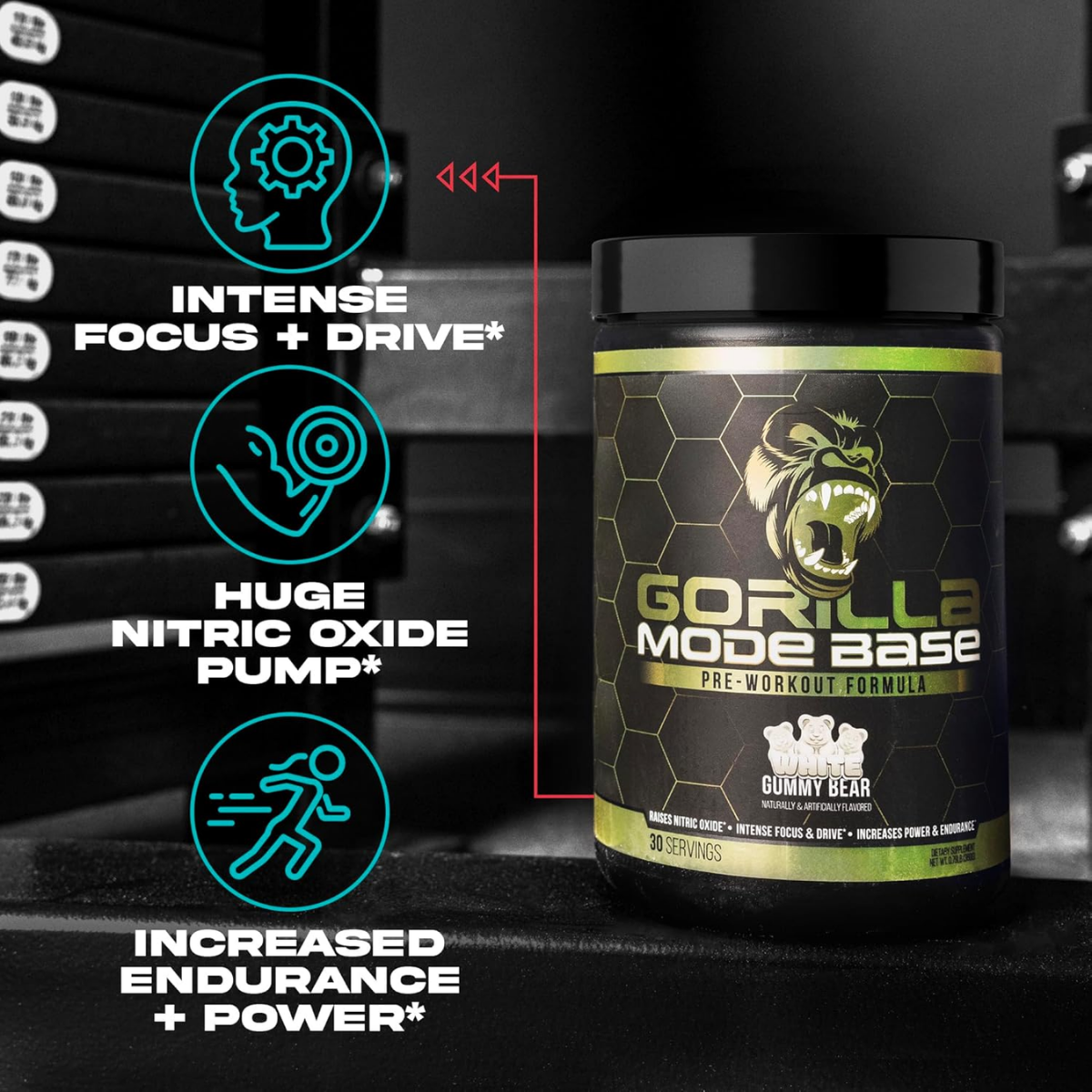 Gorilla Mode Base Pre Workout, Intense Focus & Drive Endurance, Incredible Taste 30 sers - Ultimate Sup Singapore