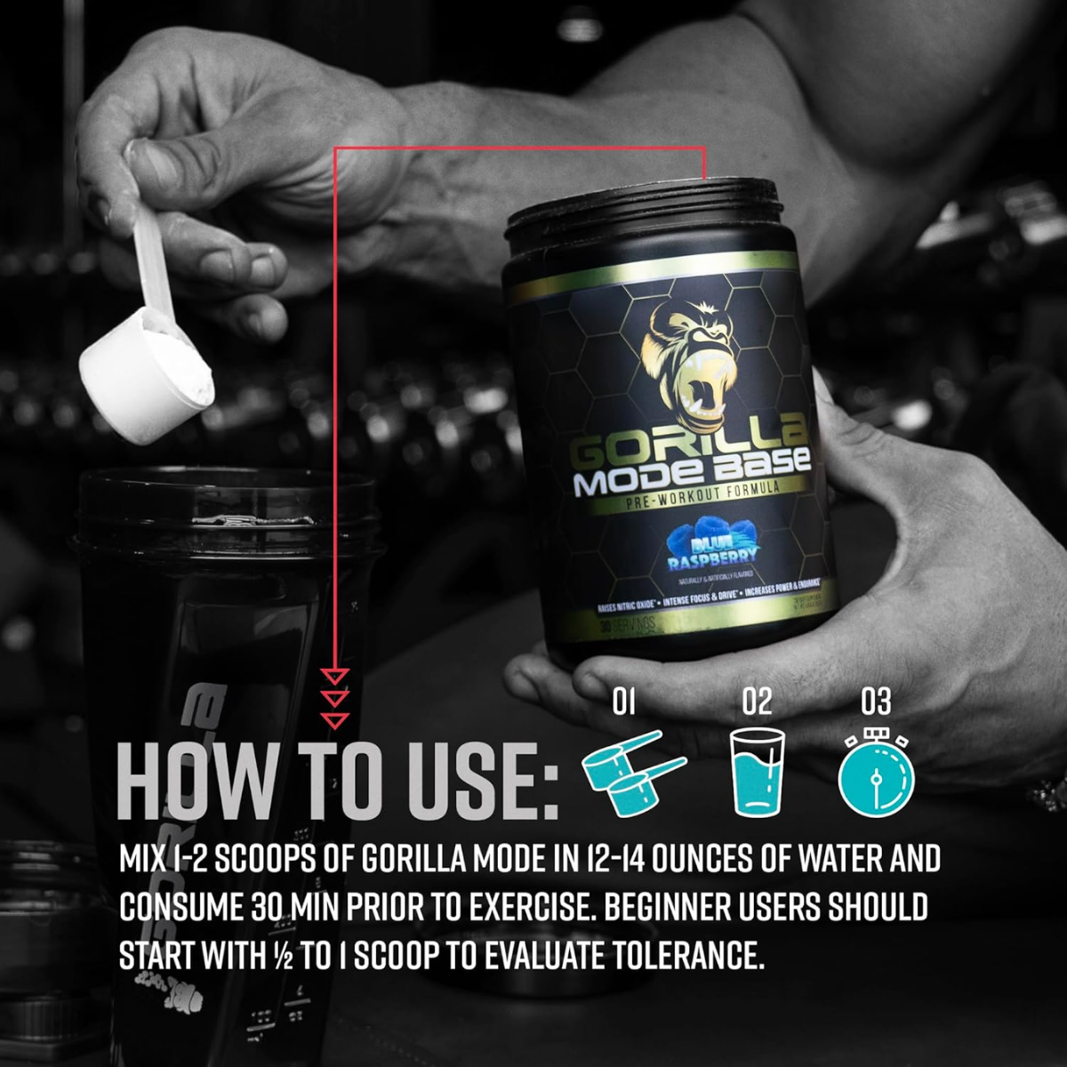 Gorilla Mode Base Pre Workout, Intense Focus & Drive Endurance, Incredible Taste 30 sers - Ultimate Sup Singapore