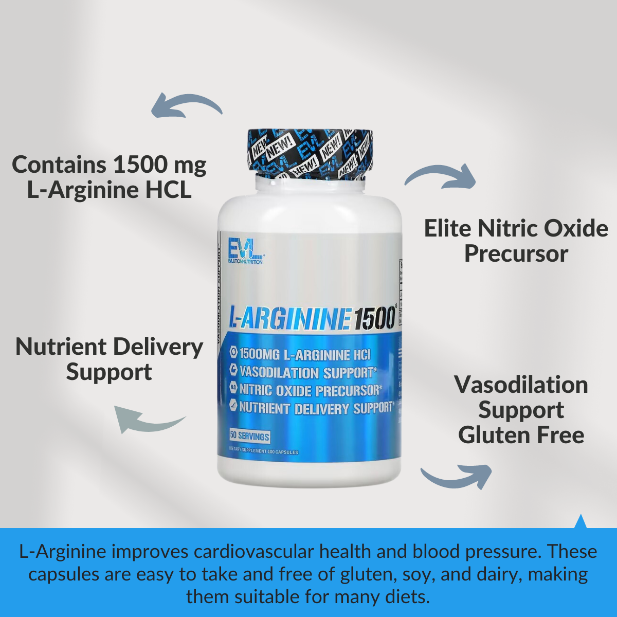EVLution Nutrition, L-Arginine 1500, 100 Caps - Ultimate Sup Singapore