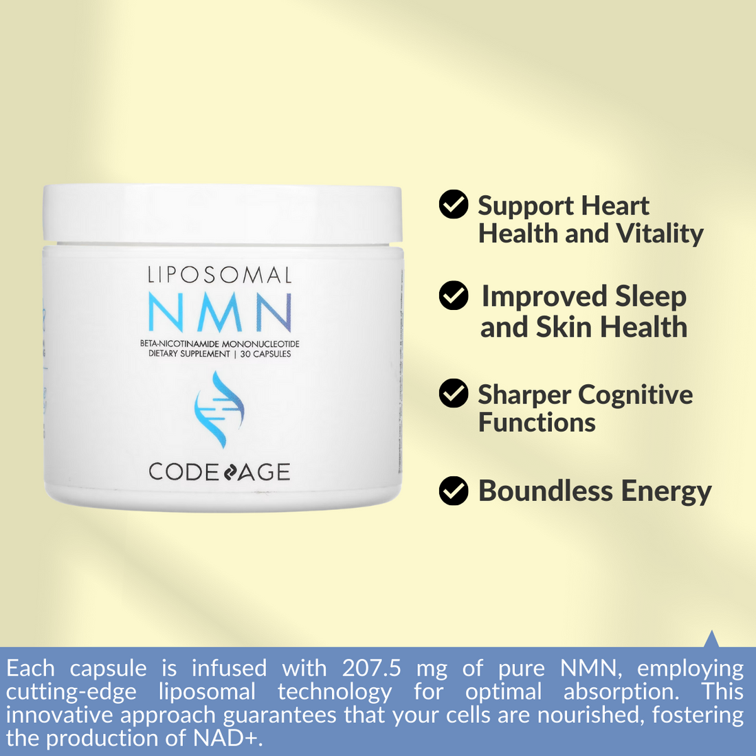 Codeage, Liposomal NMN, Anti- Aging Effects, Support Brain & Cognitive Functions, Enhance Overall Wellbeing, 30 Capsules - Ultimate Sup Singapore