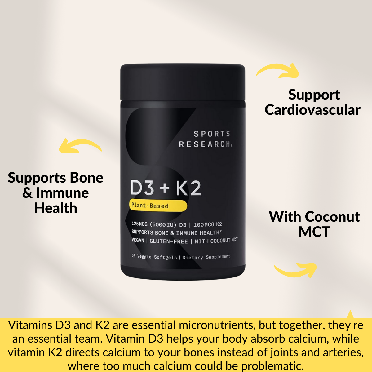 Sports Research, Vitamin K2 + D3, 60 Veggie Softgels/ Servings - Ultimate Sup Singapore