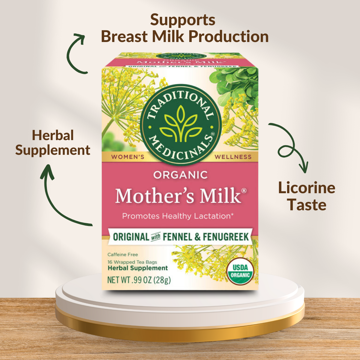 Traditional Medicinals | Organic Mother's Milk | Original with Fennel & Fenugreek | Caffeine Free | 16 Wrapped Tea Bags | 0.06 oz (1.75 g) - Ultimate Sup Singapore