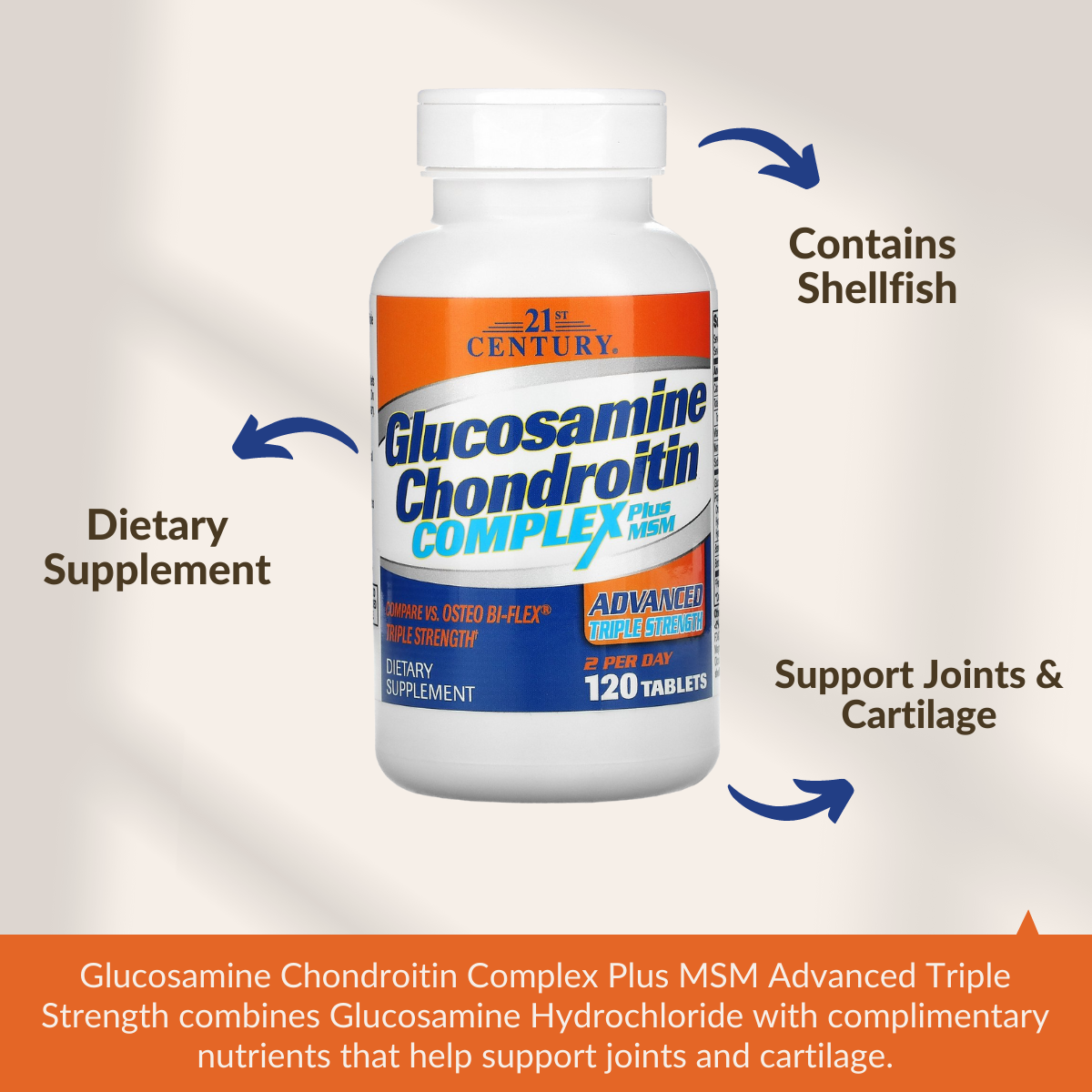 21st Century | Glucosamine Chondroitin Complex Plus MSM | Advanced Triple Strength |120 Tablets - Ultimate Sup Singapore