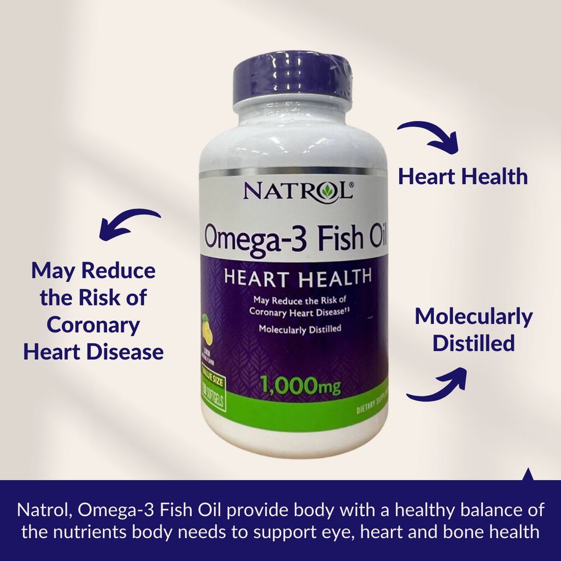 Natrol, Omega 3 Fish Oil, Natural Lemon Flavor, 1,000 mg, 150 Softgels - Ultimate Sup Singapore