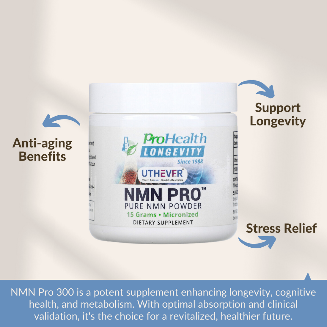 ProHealth Longevity, NMN Pro, Pure NMN Powder - Anti Aging Effects & Metabolism Booster, 250-1000mg, 15-30g - Ultimate Sup Singapore