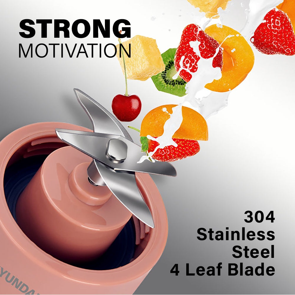 Hyundai Portable Automatic Blender Bottle | Personal Fruit Juicer | Protein Shaker 4 Blades 400ml - Ultimate Sup Singapore