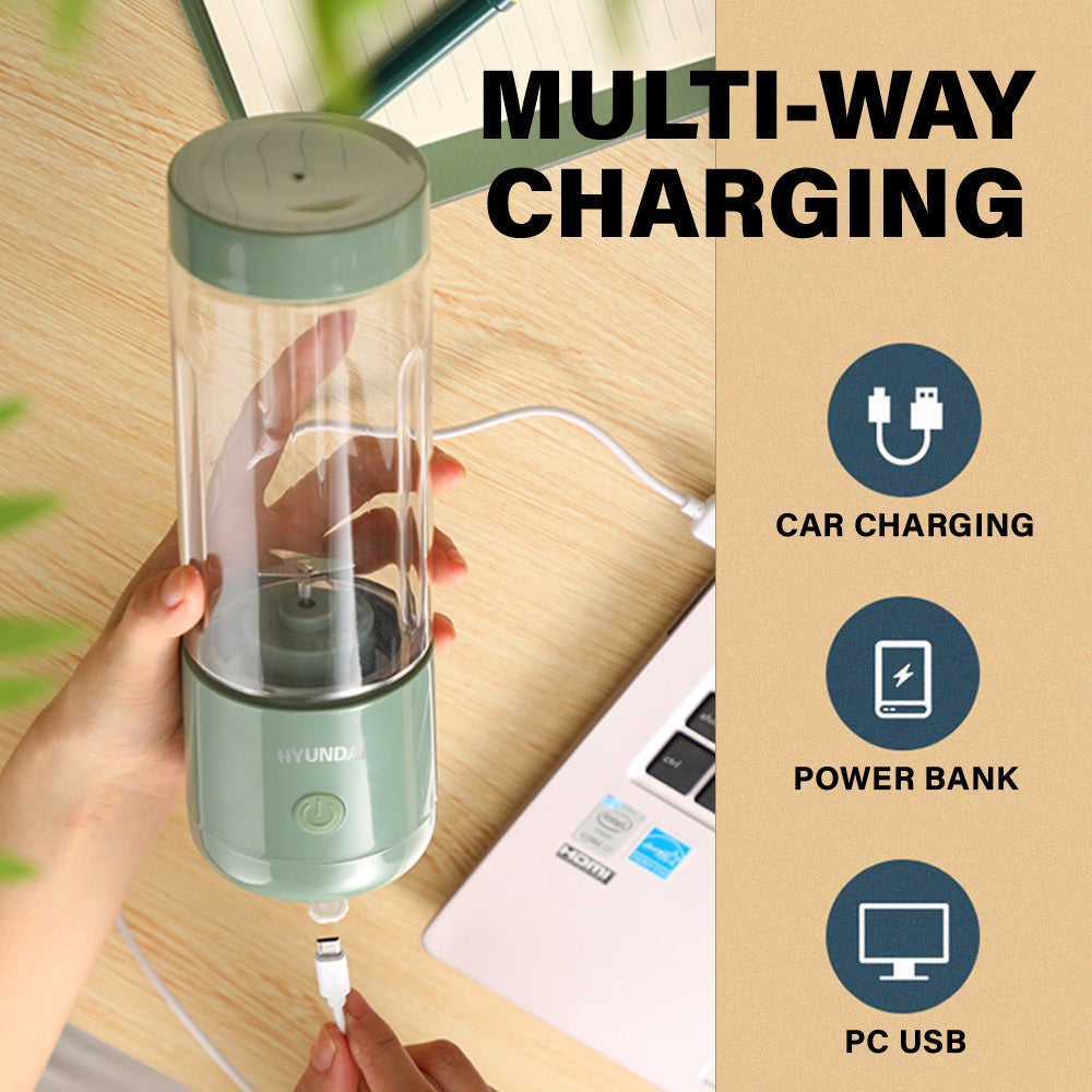Hyundai Portable Automatic Blender Bottle | Personal Fruit Juicer | Protein Shaker 4 Blades 400ml - Ultimate Sup Singapore