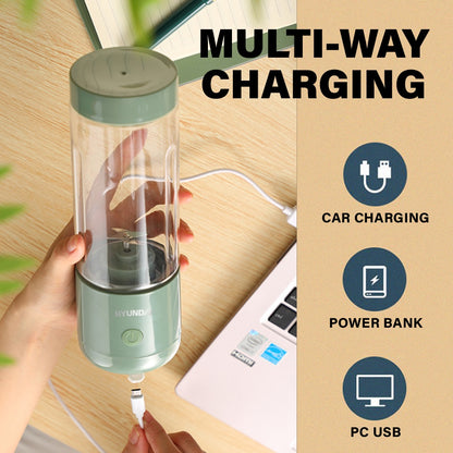 Hyundai Portable Automatic Blender Bottle | Personal Fruit Juicer | Protein Shaker 4 Blades 400ml - Ultimate Sup Singapore