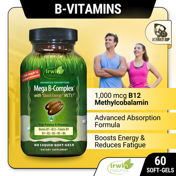Irwin Naturals, Mega B-Complex with Quick Energy MCT's, 60 Liquid Soft-Gels - Ultimate Sup Singapore