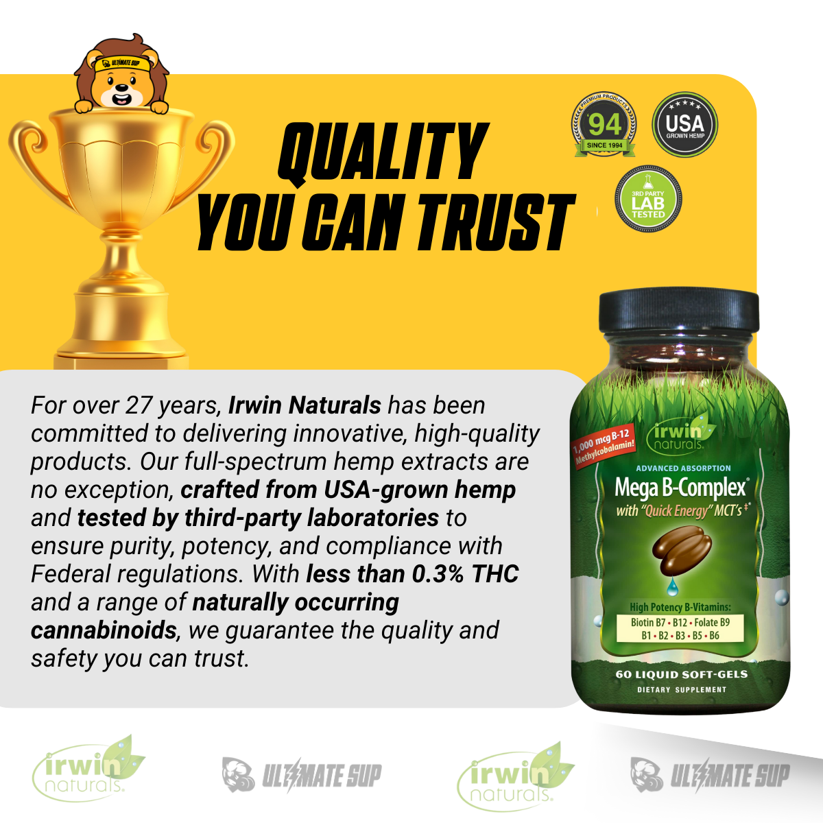 Irwin Naturals, Mega B-Complex with Quick Energy MCT's, 60 Liquid Soft-Gels - Ultimate Sup Singapore