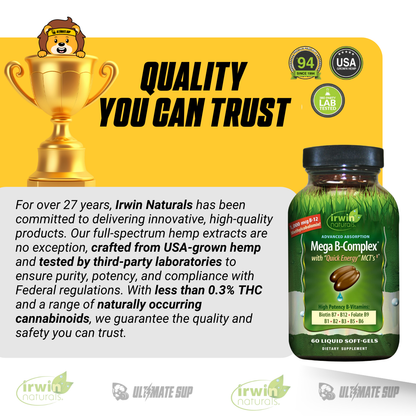 Irwin Naturals, Mega B-Complex with Quick Energy MCT's, 60 Liquid Soft-Gels - Ultimate Sup Singapore