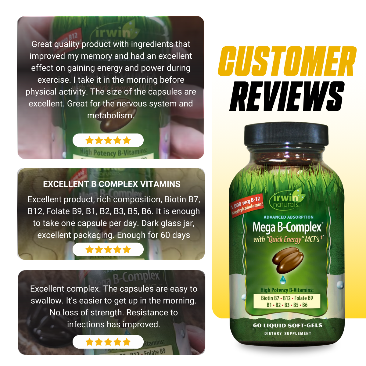 Irwin Naturals, Mega B-Complex with Quick Energy MCT's, 60 Liquid Soft-Gels - Ultimate Sup Singapore