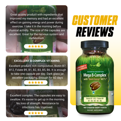 Irwin Naturals, Mega B-Complex with Quick Energy MCT's, 60 Liquid Soft-Gels - Ultimate Sup Singapore