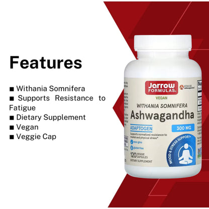 Jarrow Formulas, Ashwagandha, 300 mg, 120 Veggie Capsules - Ultimate Sup Singapore