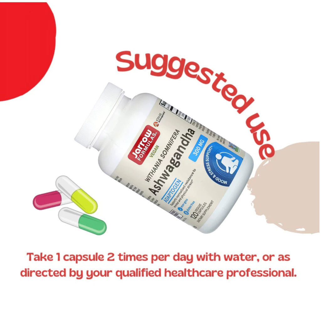 Jarrow Formulas, Ashwagandha, 300 mg, 120 Veggie Capsules - Ultimate Sup Singapore