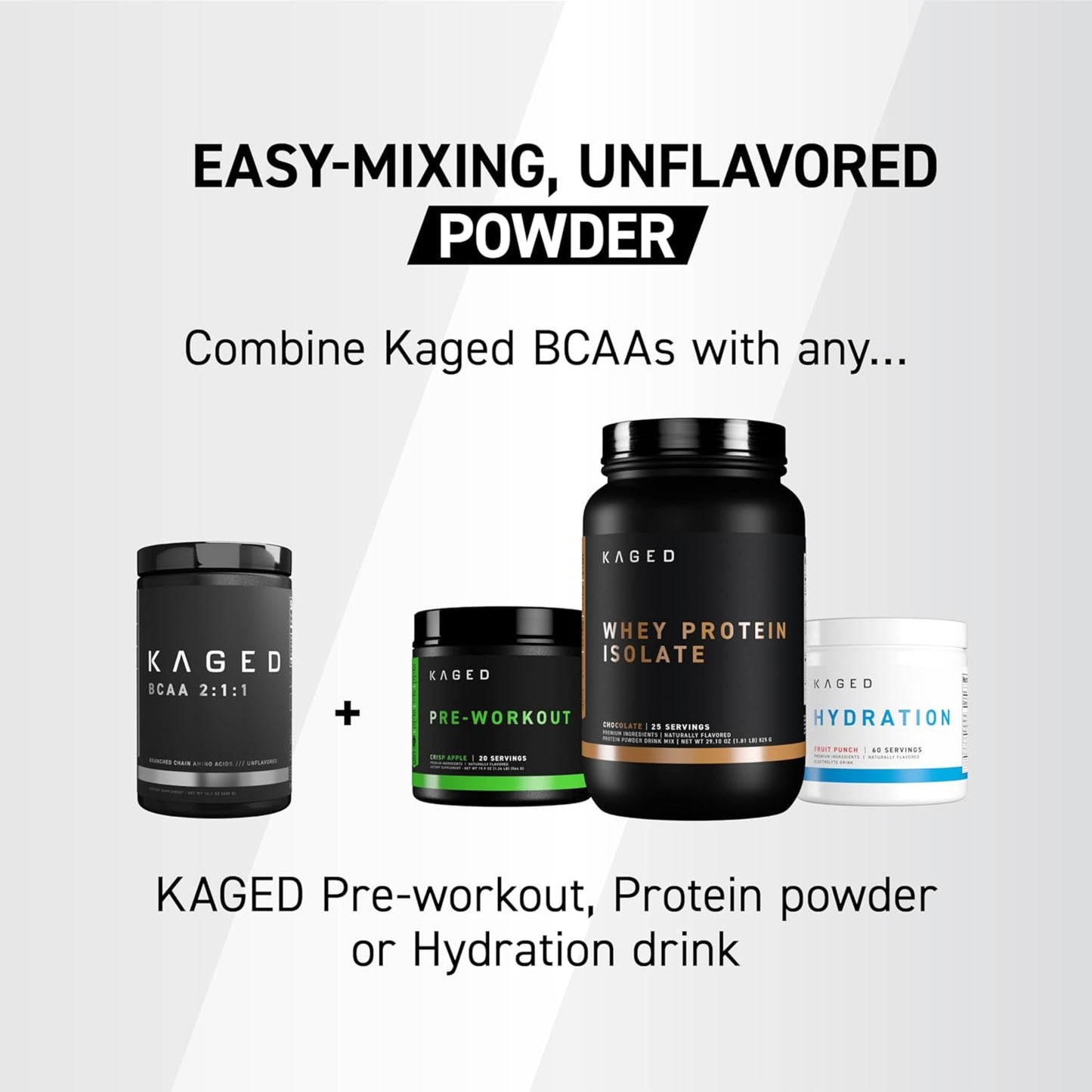 Kaged BCAA 2:1:1, Third Party Tested by Informed Choice, 98% Purity, Unflavored, 400g - Ultimate Sup Singapore