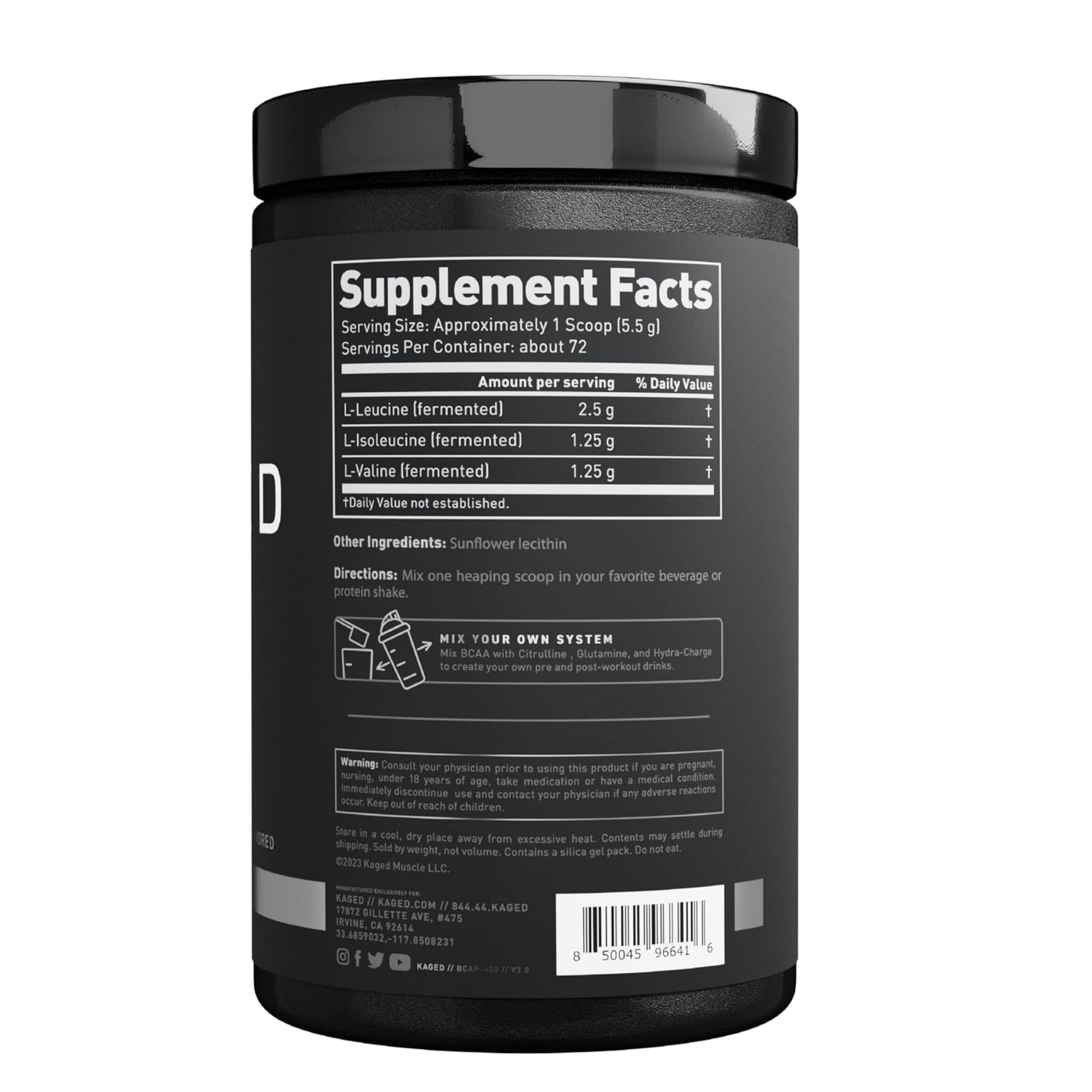 Kaged BCAA 2:1:1, Third Party Tested by Informed Choice, 98% Purity, Unflavored, 400g - Ultimate Sup Singapore