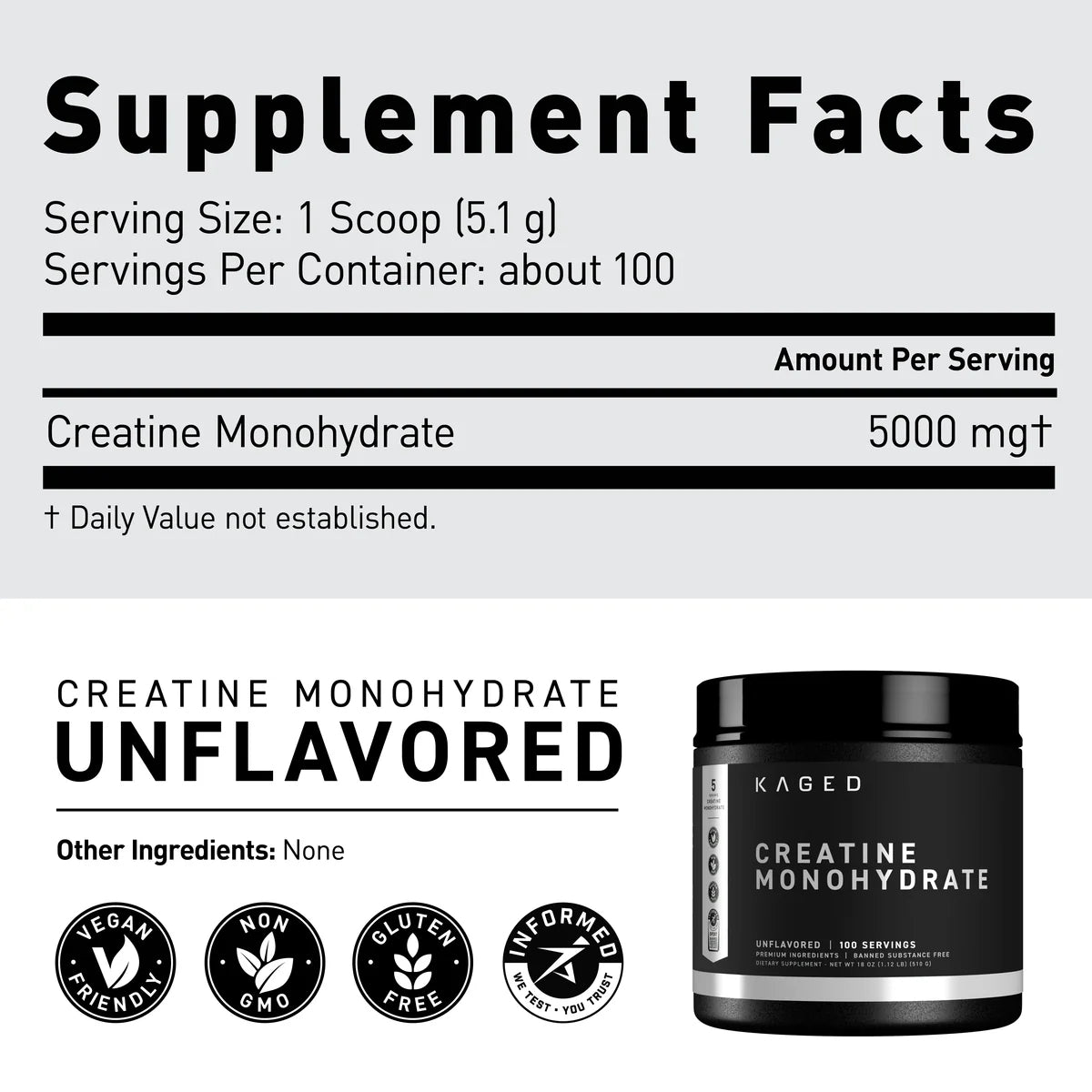 Kaged Creatine Monohydrate, Informed-Sport Certified, Build Muscle, Increase Strength 100 servings - Ultimate Sup Singapore