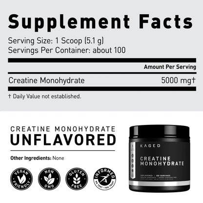 Kaged Creatine Monohydrate, Informed-Sport Certified, Build Muscle, Increase Strength 100 servings - Ultimate Sup Singapore
