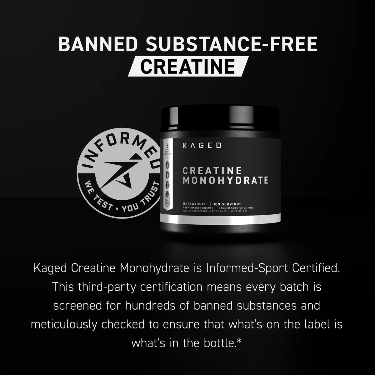Kaged Creatine Monohydrate, Informed-Sport Certified, Build Muscle, Increase Strength 100 servings - Ultimate Sup Singapore
