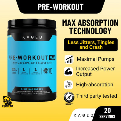 Kaged Pre-Workout Max, High-Absorption Technology, Maximal Pumps, Tingle-Free 20 servings - Ultimate Sup Singapore