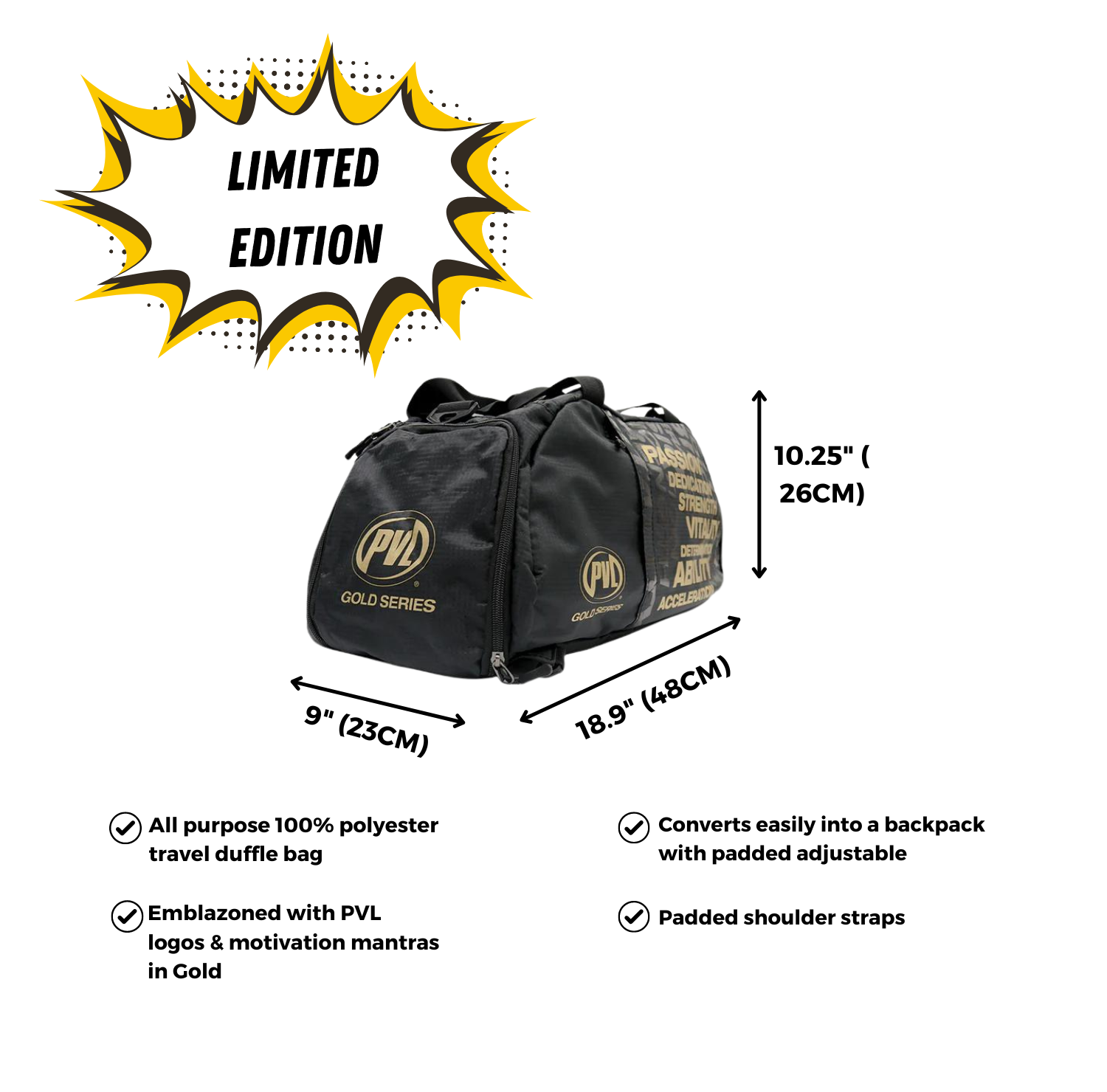 PVL Ultility Duffle Bag, 100% Polyester, Padded Shoulder Straps Included - Ultimate Sup Singapore